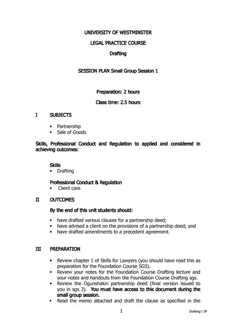 Drafting Exercise Lpc University Of Westminster Legal Practice Course