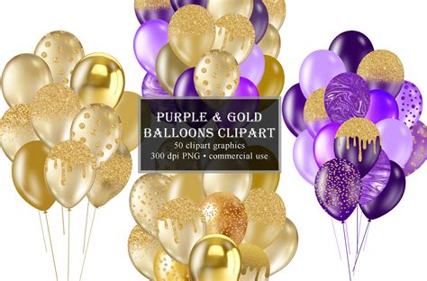 Purple And Gold Balloons Clipart Glitter Balloon PNG Digital Etsy