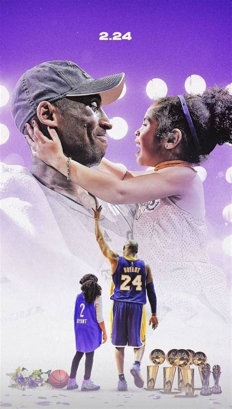 Kobe Bryant And Gigi Wallpaper Photo Collage Gigi Hugging Kobe Five Championship Trophies Two