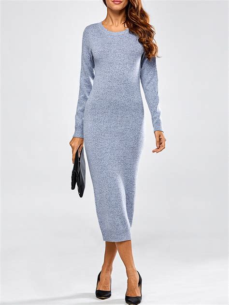 41 Off 2021 Cut Out Long Sleeve Fitted Midi Jumper Dress In Blue