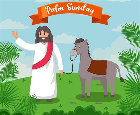 Jesus And Donkey On Palm Sunday Vector Art And Graphics