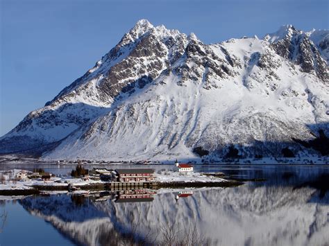 Fonds Décran Norvège Les îles Lofoten Montagnes Neige Hiver Baie