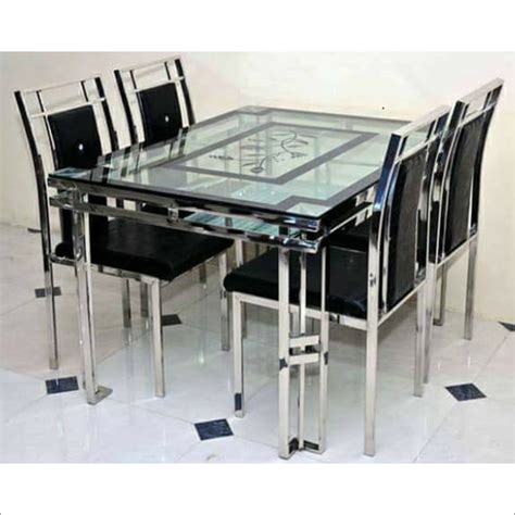 Stainless Steel Dining Table Modern Glass Stainless Steel Dining Set