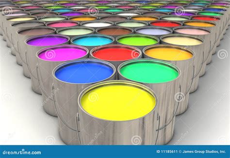 Paint Cans Color Palette Cans Opened Top View Isolated On White Stock