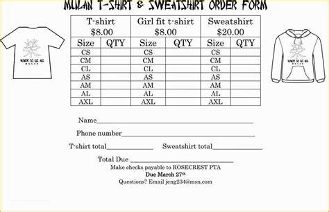 Shirt Order Form Template Free