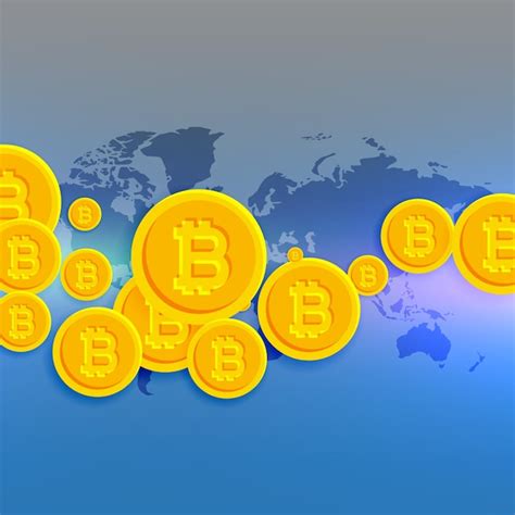 Mapa del mundo con símbolos de bitcoins flotantes Descargar Vectores