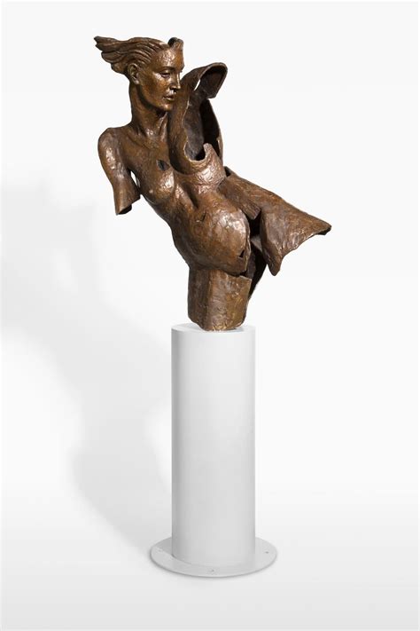 Cecilia Z Miguez Balancing Act Bronze And Wood Sculpture Of Female With Head Accessory For