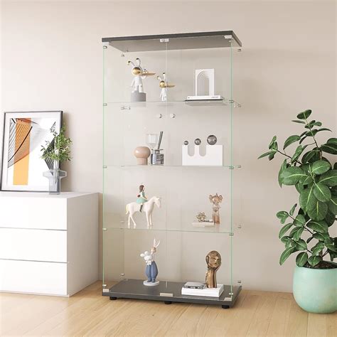 Cisurcpi 4 Shelf Glass Display Cabinet With Double Door Fast Installation In 30 Mins Curio