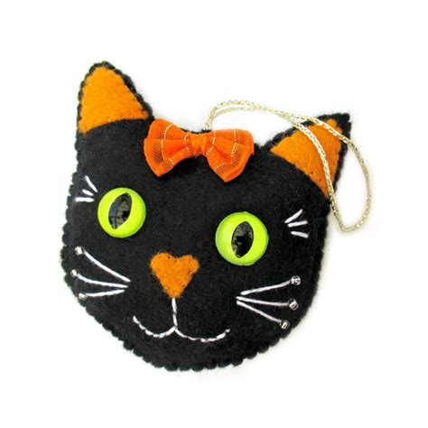Black Cat Felt Halloween Decoration Ornament Etsy Felt Halloween