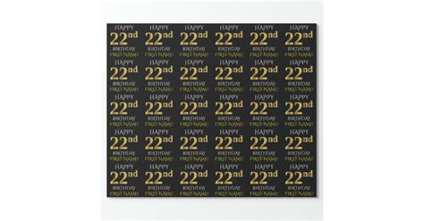 Black Faux Gold Happy 22nd Birthday Wrapping Paper