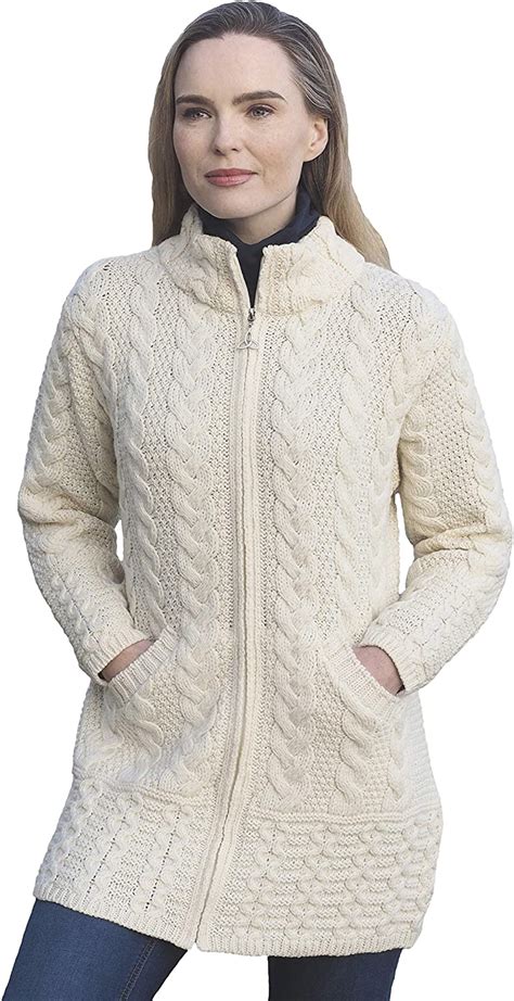 aran crafts women s soft irish wool knitted cable coat 100 merino wool uk clothing