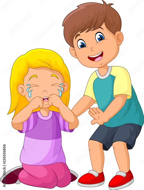 Cartoon Little Boy Comforting A Crying Girl Stock Vector Adobe Stock
