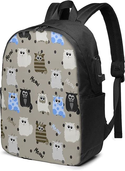Funny Cats On Gray Background Laptop Backpack For Business Daypack With