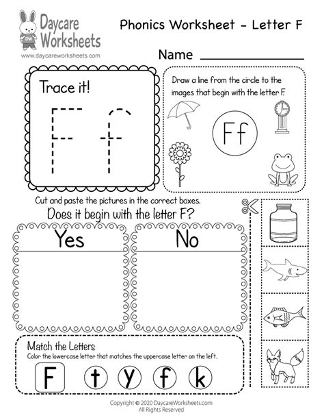 Free Printable Letter F Beginning Sounds Phonics Worksheet For Preschool