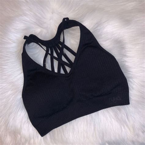 Ryka Sports Bra Black Strappy Back Ribbed Removeable Padded Cup See Below For Sz Ebay