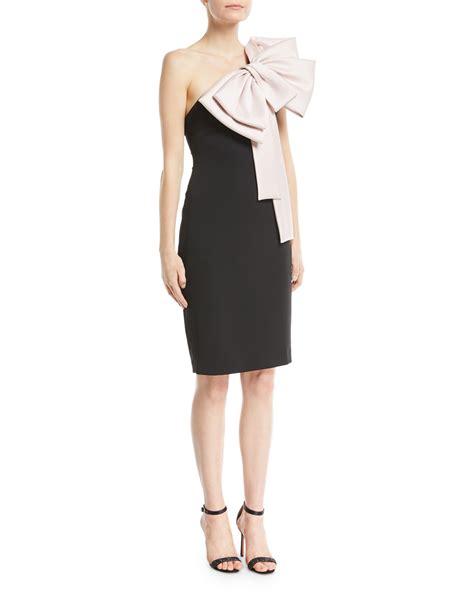 Badgley Mischka Collection Two Tone Bow Shoulder Cocktail Dress Neiman Marcus