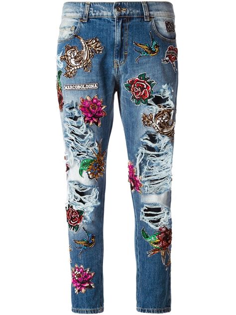 marco bologna jeans bordados con efecto desgastado farfetch embellished jeans jeans diy