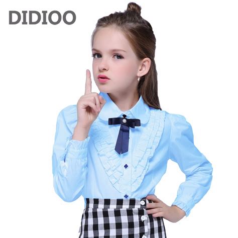 Discount Teenage White Blouses For Girls Formal Clothes Turn Down