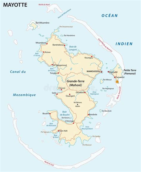 Departamento De Mapa Del Vector Del Camino De Mayotte Ilustración Del