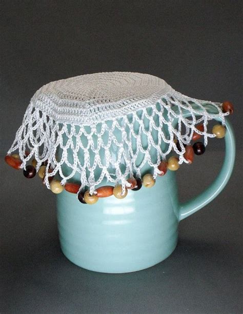 White Crochet Beaded Jug Cover With Wooden Beads Beaded Glass Etsy