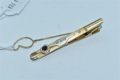 Sapphire And Diamond Tie Bar In 14ct Gold Stick Hat And Tie Pins