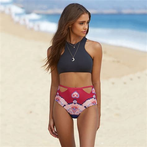 Sexy High Waist Bikini Women Swimwear Push Up Swimsuit Bathing Suit Bikini Set Floral Bottom