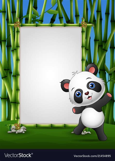 Cartoon Panda Standing On A Bamboo Frame Vector Image On Vectorstock