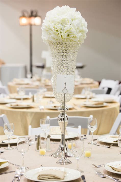 White Rose Crystal Wedding Reception Centerpieces