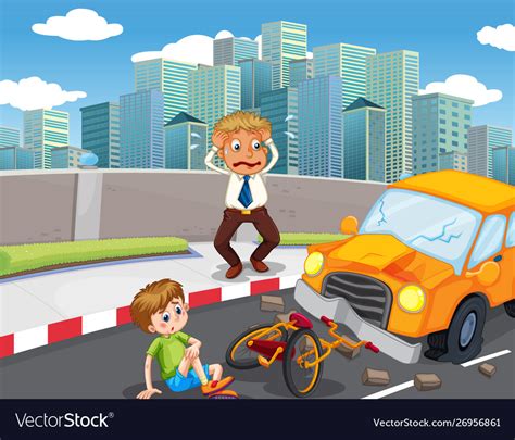 Accident Scene With Car Crash On Road Royalty Free Vector