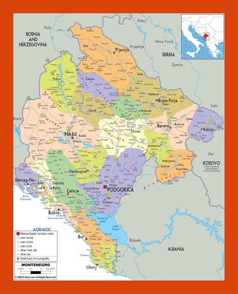 Physical map of montenegro, equirectangular projection. Political and administrative map of Montenegro | Maps of ...