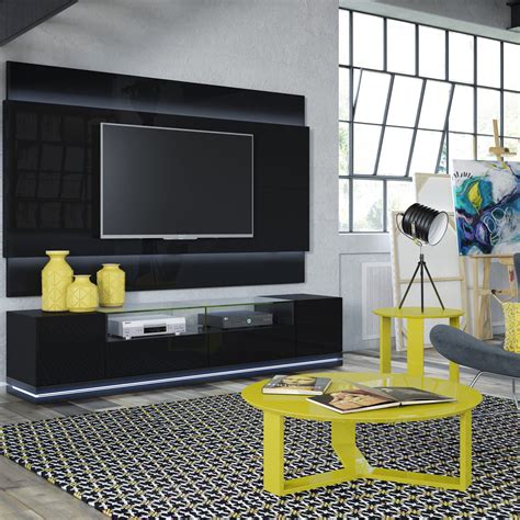 Vanderbilt Black Gloss And Black Matte Tv Stand And 22 Floating Wall Tv