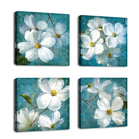 Flowers Canvas Wall Art Picture Bathroom Wall Decor White 12x12in 4p