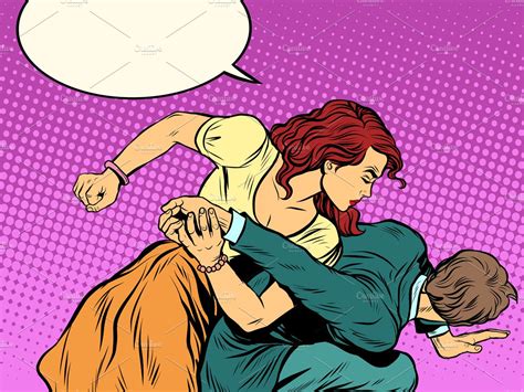 Woman Beats Man In Fight ~ Illustrations ~ Creative Market