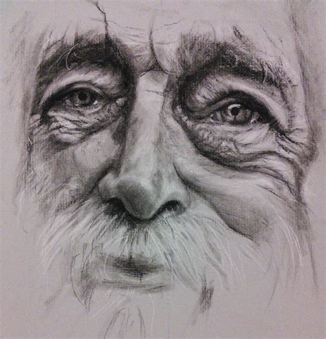 complete charcoal pencil old man portrait drawing on strathmore paper by donna readman