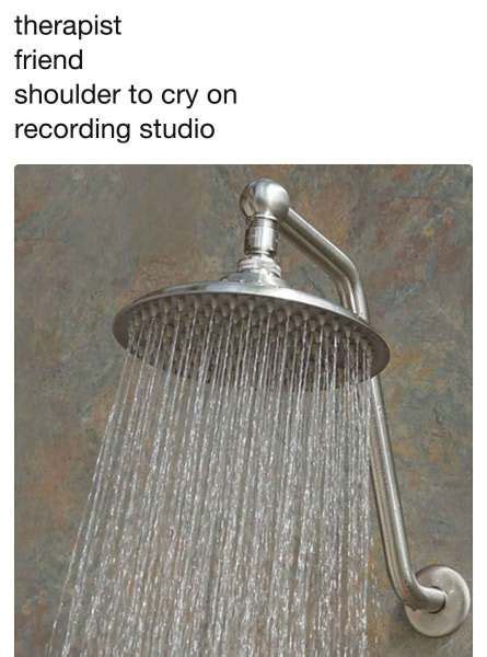 A Shower Head With Water Running Down Its Side And The Caption That Reads