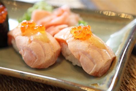 Grilled Salmon Sushi Stock Image Image Of Appetizing 141557821