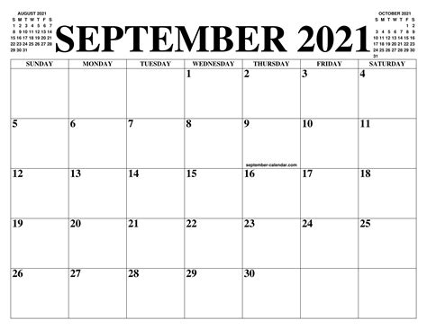 September 2021 Calendar Of The Month Free Printable September 2021