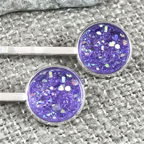 Purple Druzy Bobby Pins Purple Flower Girl Hair Pins Etsy