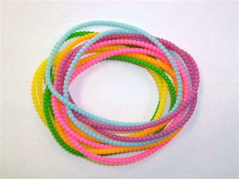 Vintage Set Of 12 Beaded Rubber Bright Pastel Jelly Bracelets Deadstock Jelly Bracelets