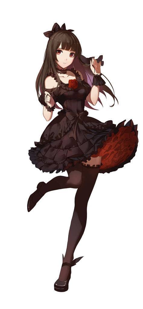 Download 1125x2436 Anime Girl Gothic Black Dress Brown Hair Ribbons