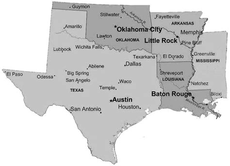 Map Of Texas Oklahoma And Louisiana