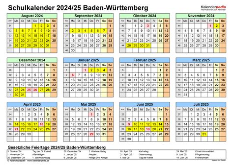 Schulkalender 20242025 Baden Württemberg Für Pdf