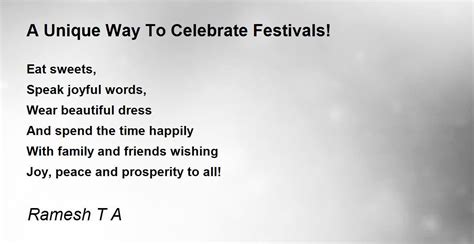 A Unique Way To Celebrate Festivals By Ramesh T A A Unique Way To