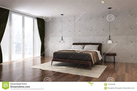 The Modern Bedroom Interior Design And Concrete Wall
