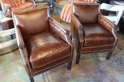 Aviator style brown leather chrome armchair. 24" W Club arm chair Brazilian vintage brown cigar leather ...