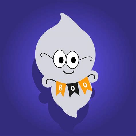flying ghost spirit holding bunting flag boo happy halloween scary white ghosts cute cartoon