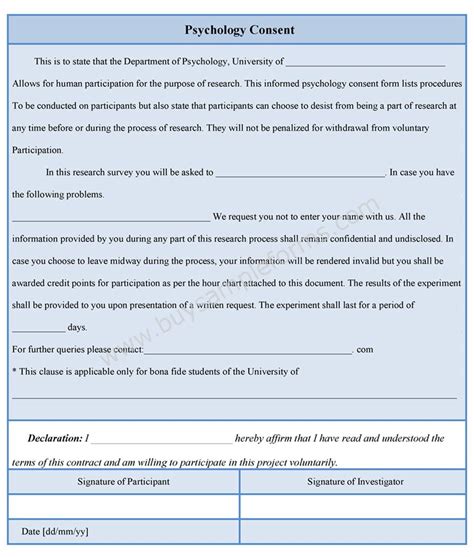Psychology Consent Form Sample Forms