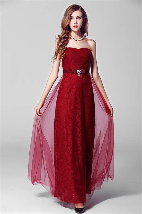 High Quality 2014 Formal Dress Solid Color Strapless Backless Dress Red
