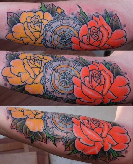 Compass And Roses Tattoo By David Chaston Tattoonow