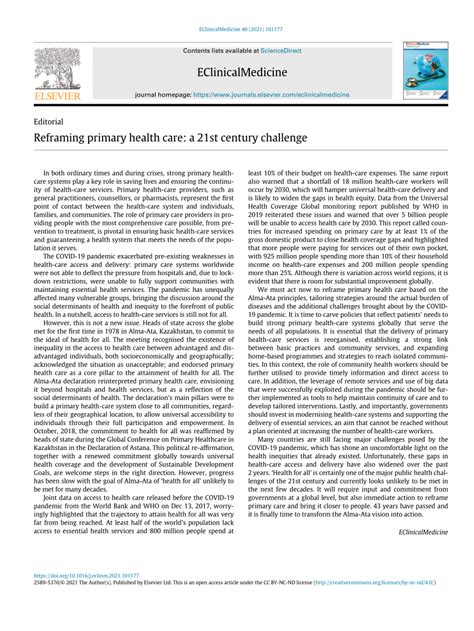 Pdf Reframing Primary Health Care A 21st Century Challenge